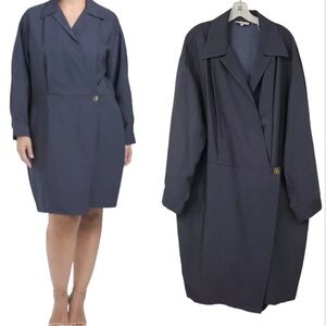 Vince Women’s Dress Plus Size 18 Navy Blue Shaped Collar Long Sleeve Wrap